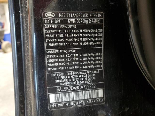 2012 LAND ROVER RANGE ROVE - SALSK2D49CA722232