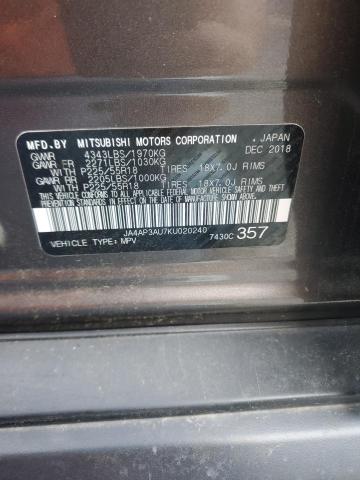2019 MITSUBISHI OUTLANDER JA4AP3AU7KU020240