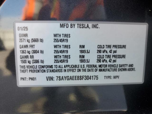 2025 TESLA Y 7SAYGAEE8SF304175