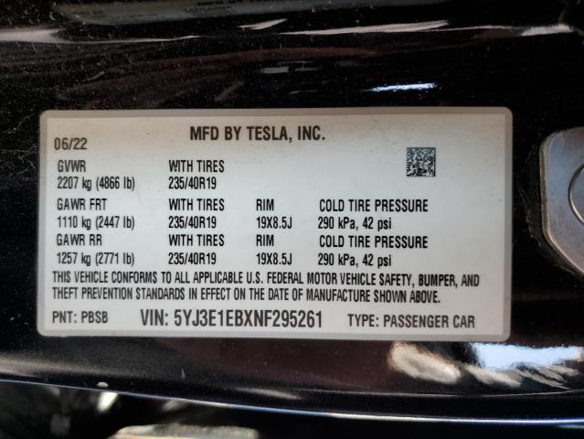 2022 TESLA MODEL 3 - 5YJ3E1EBXNF295261