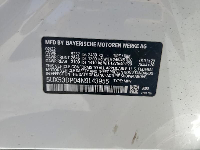 2022 BMW X3 XDRIVE3 5UX53DP04N9L43955