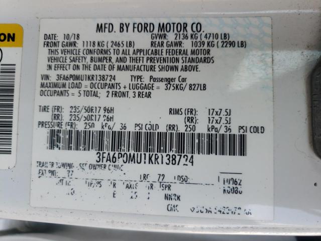 2019 FORD FUSION SEL - 3FA6P0MU1KR138724