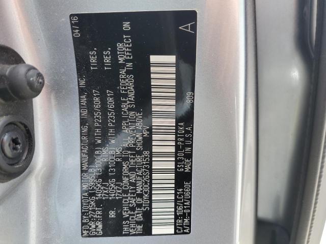 2016 TOYOTA SIENNA XLE 5TDYK3DC2GS731538