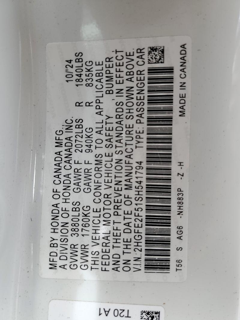 2025 HONDA CIVIC SPOR - 2HGFE2F51SH541794