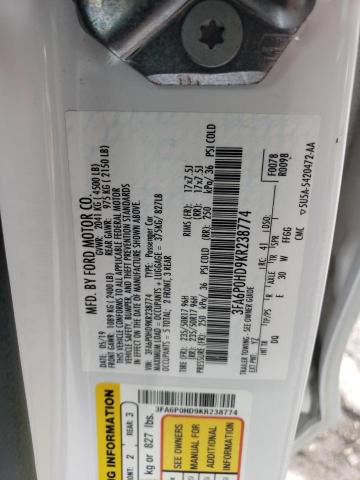 2019 FORD FUSION SE - 3FA6P0HD9KR238774