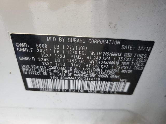 2019 SUBARU ASCENT 4S4WMAADXK3444716