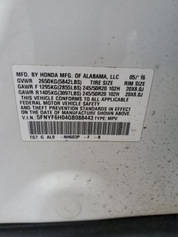 2016 HONDA PILOT ELITE 5FNYF6H04GB088443
