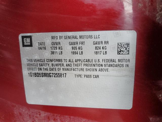 1G1BD5SM0G7255817 2016 CHEVROLET CRUZE