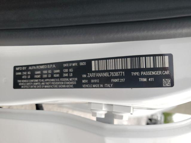2020 ALFA ROMEO GIULIA ZARFANAN6L7638771