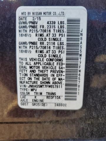 2015 NISSAN ROGUE SELE JN8AS5MT7FW657811
