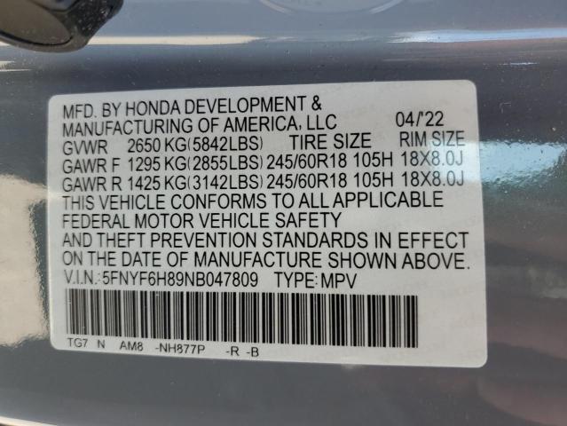 2022 HONDA PILOT TRAI 5FNYF6H89NB047809