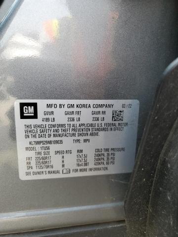 2022 CHEVROLET TRAILBLAZE KL79MPS29NB109035