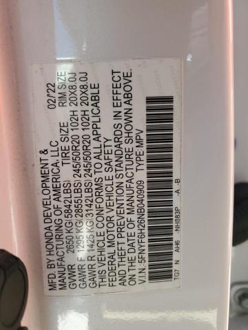 2022 HONDA PILOT SE 5FNYF6H26NB040909