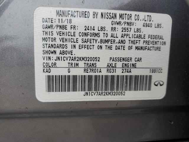 2019 INFINITI Q50 PURE JN1CV7AR2KM320052