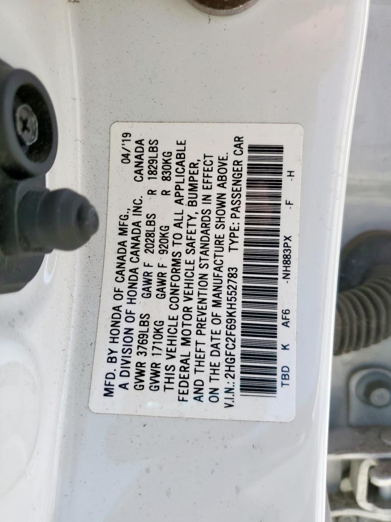 2019 HONDA CIVIC LX - 2HGFC2F69KH552783