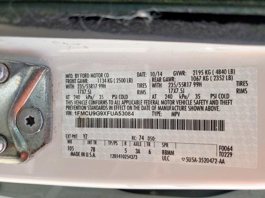 2015 FORD ESCAPE SE - 1FMCU9G9XFUA53084