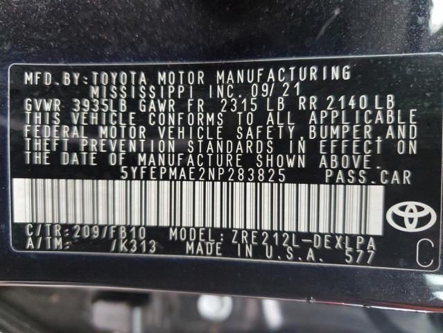 2022 TOYOTA COROLLA LE - 5YFEPMAE2NP283825