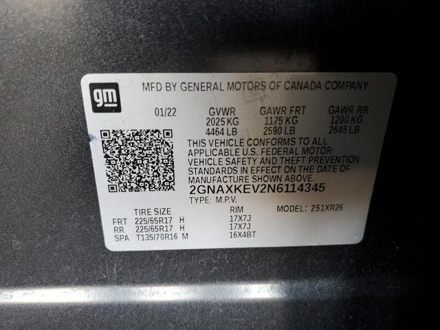 2022 CHEVROLET EQUINOX LT - 2GNAXKEV2N6114345