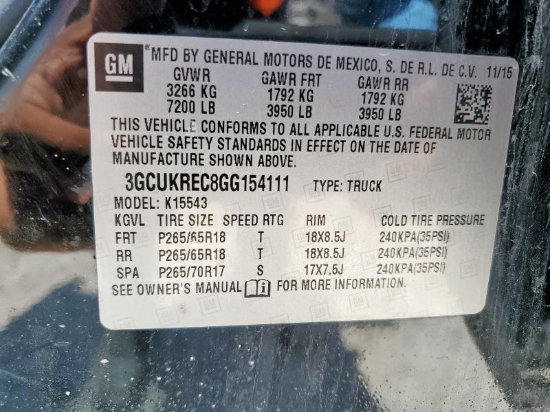2016 CHEVROLET SILVERADO - 3GCUKREC8GG154111