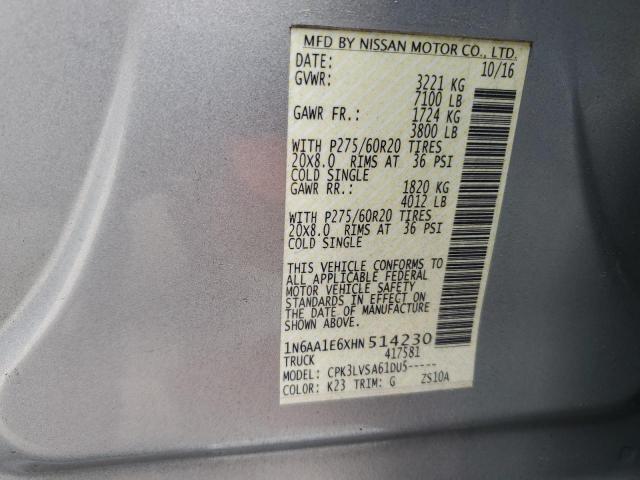2017 NISSAN TITAN SV 1N6AA1E6XHN514230
