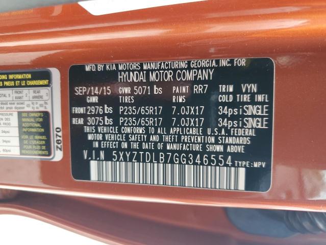 2016 HYUNDAI SANTA FE S - 5XYZTDLB7GG346554
