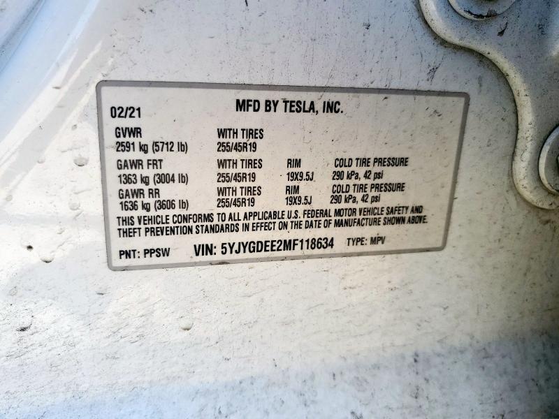 2021 TESLA MODEL Y - 5YJYGDEE2MF118634