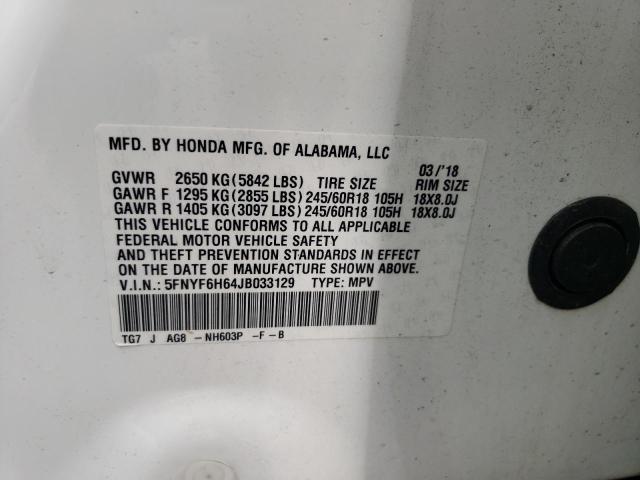 2018 HONDA PILOT EXL - 5FNYF6H64JB033129