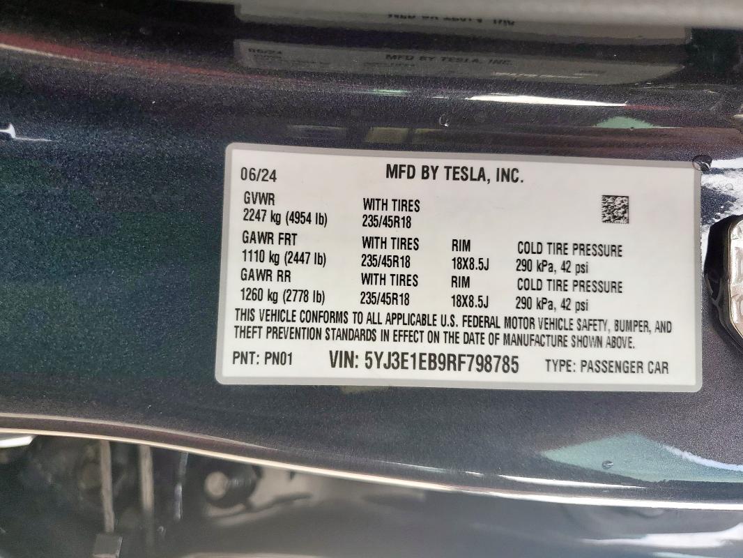 2024 TESLA MODEL 3 - 5YJ3E1EB9RF798785