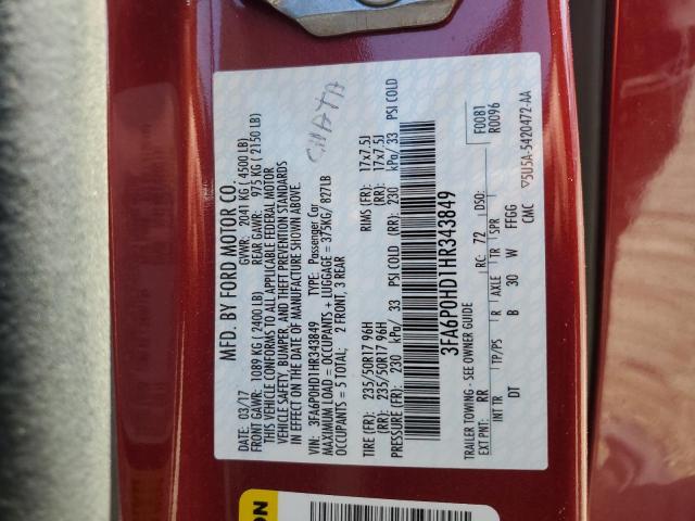 2017 FORD FUSION SE - 3FA6P0HD1HR343849