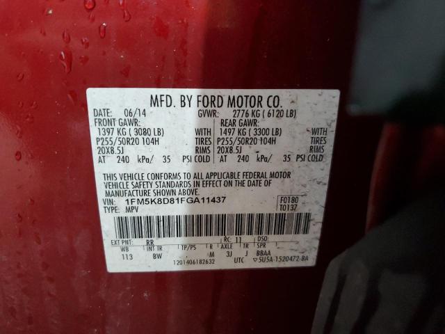 2015 FORD EXPLORER X - 1FM5K8D81FGA11437