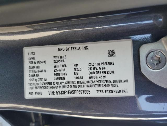 2023 TESLA 3 5YJ3E1EA5PF697005