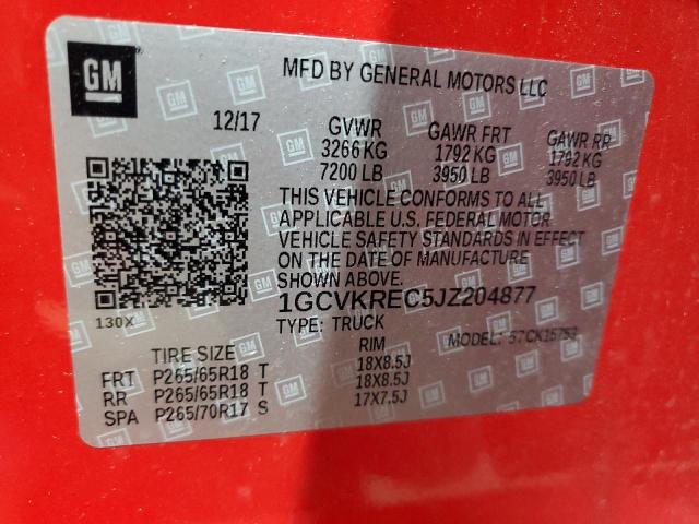 2018 CHEVROLET SILVERADO - 1GCVKREC5JZ204877
