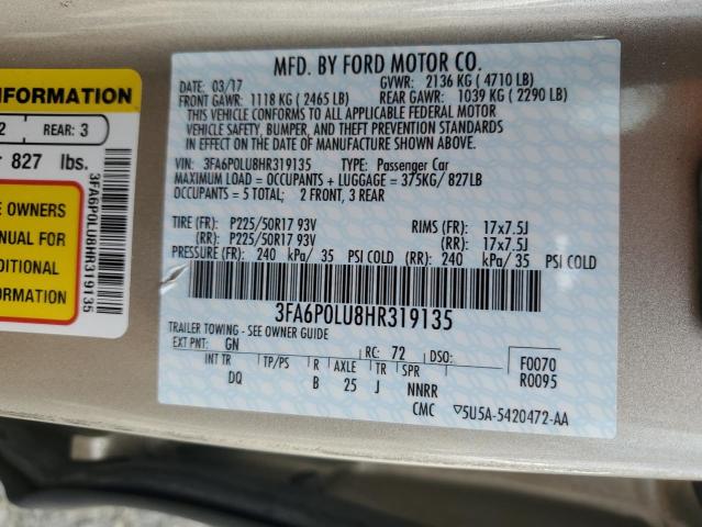 2017 FORD FUSION SE - 3FA6P0LU8HR319135