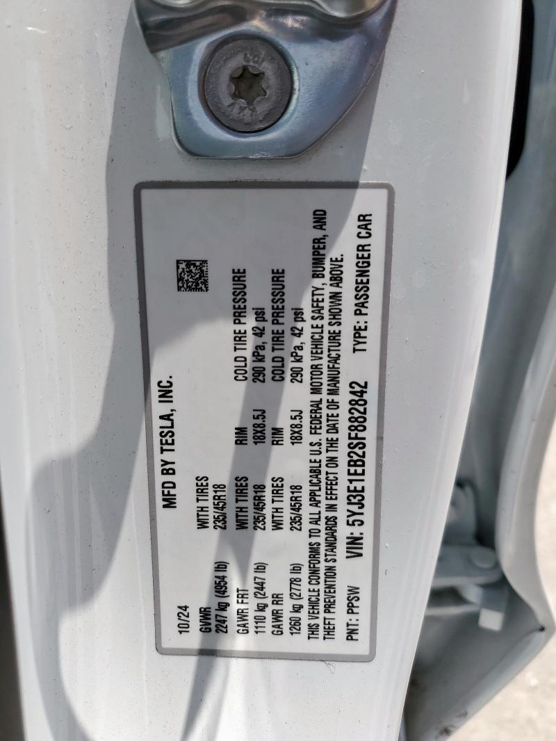 2025 TESLA MODEL 3 - 5YJ3E1EB2SF882842