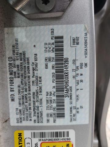 2019 FORD FUSION SE - 3FA6P0HDXKR149280