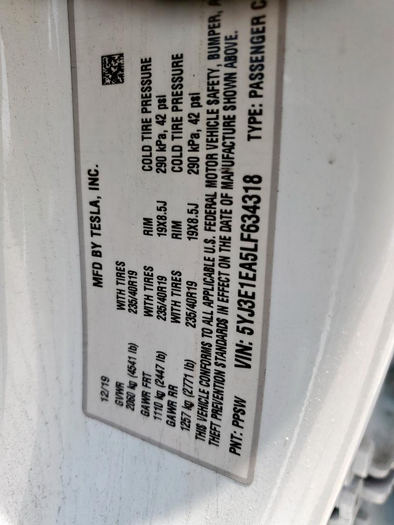 2020 TESLA MODEL 3 - 5YJ3E1EA5LF634318