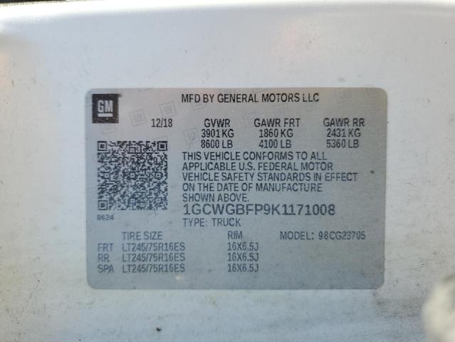 2019 CHEVROLET EXPRESS G2 1GCWGBFP9K1171008