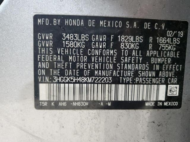 2019 HONDA FIT LX 3HGGK5H48KM722203