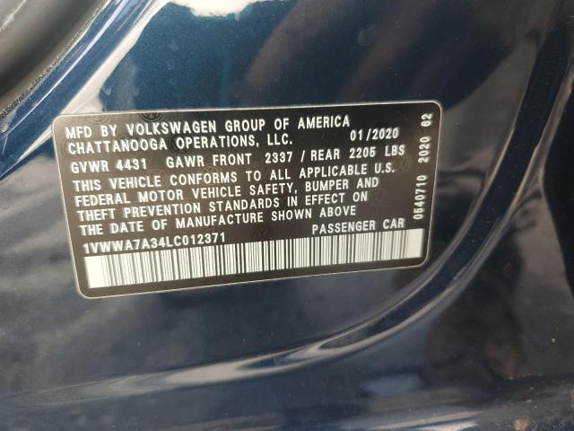 2020 VOLKSWAGEN PASSAT SE 1VWWA7A34LC012371