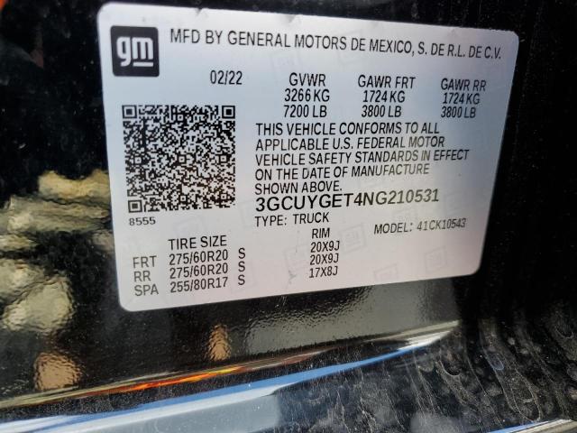 2022 CHEVROLET SILVERADO - 3GCUYGET4NG210531