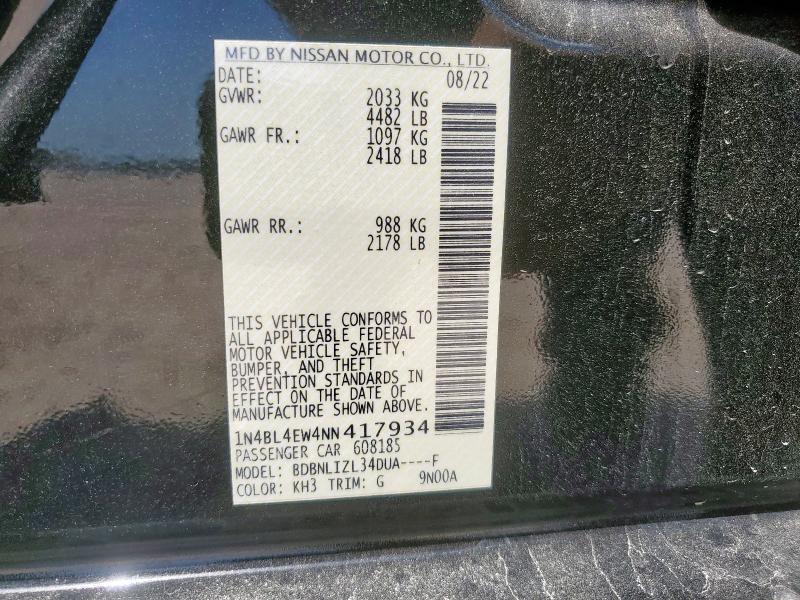 2022 NISSAN ALTIMA SL 1N4BL4EW4NN417934