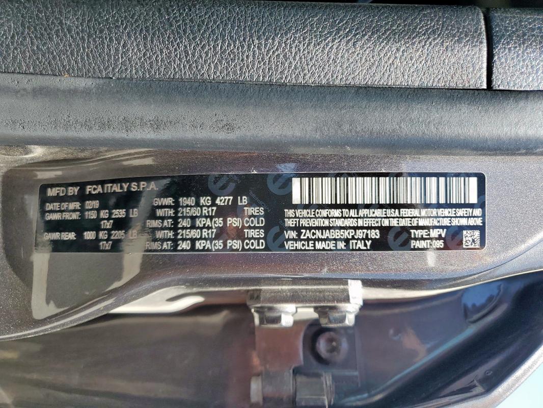 2019 JEEP RENEGADE LATITUDE ZACNJABB5KPJ97183