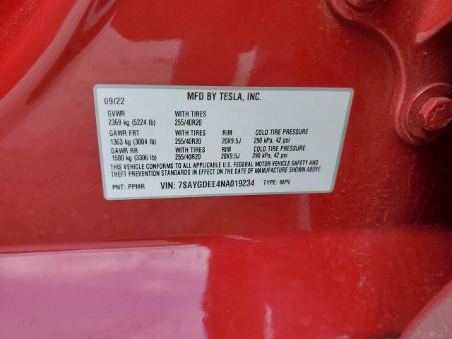 2022 TESLA MODEL Y - 7SAYGDEE4NA019234