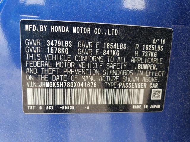 2016 HONDA FIT EX JHMGK5H78GX041676