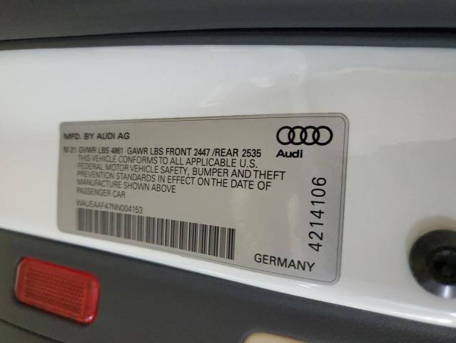 2022 AUDI A4 PREMIUM WAUEAAF47NN004153
