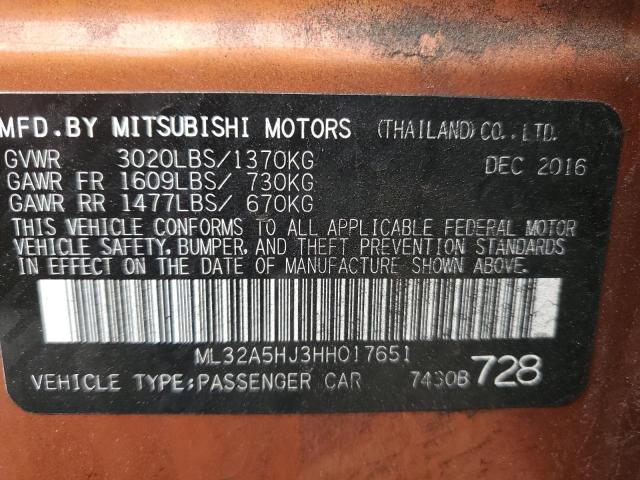 2017 MITSUBISHI MIRAGE GT ML32A5HJ3HH017651