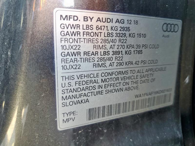 2019 AUDI Q8 PRESTIG - WA1FVAF18KD021623
