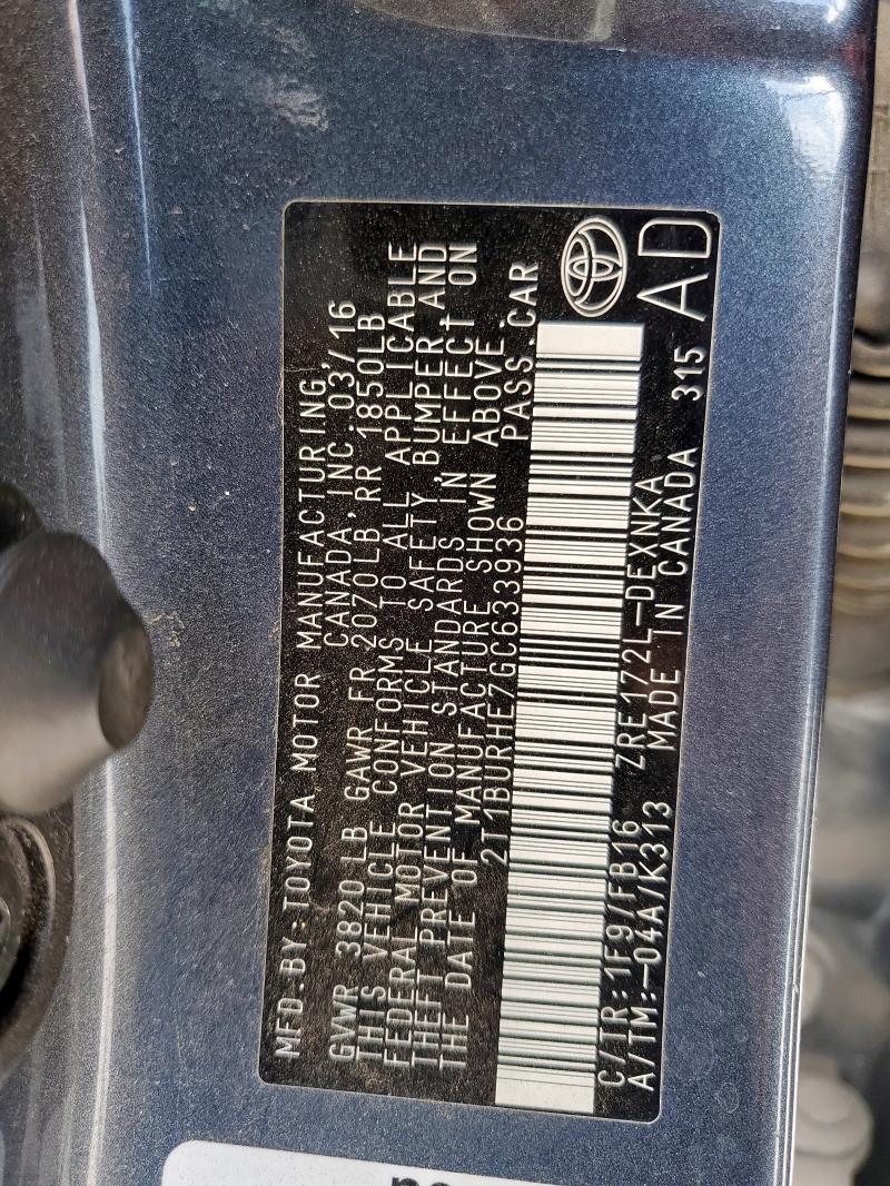 2016 TOYOTA COROLLA L - 2T1BURHE7GC633936
