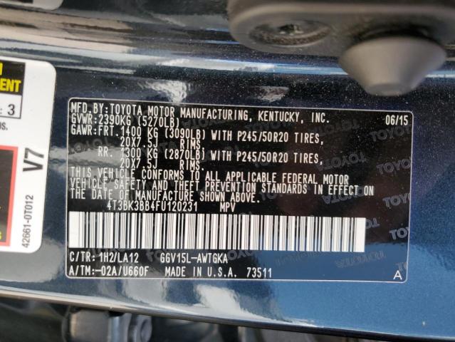 2015 TOYOTA VENZA LE 4T3BK3BB4FU120231