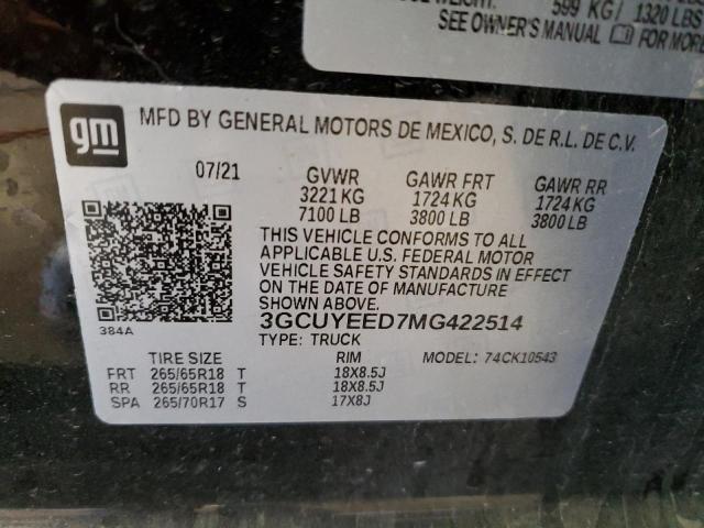 2021 CHEVROLET SILVERADO - 3GCUYEED7MG422514